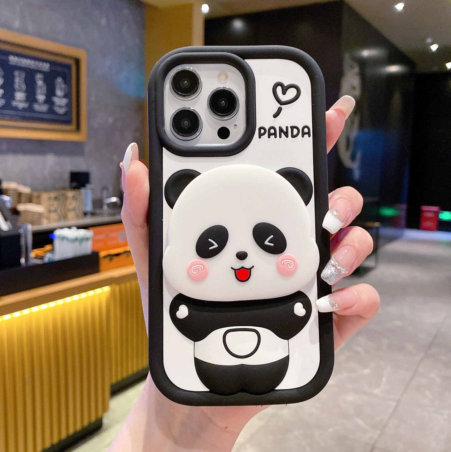 Adorable Panda 3D Cartoon Soft Silicone Case with Mirror and Stand Case for iPhone 12 Pro Max / Iphone 13 Pro Max / 14 Pro Max / 15 Pro Max / 16 Pro Max