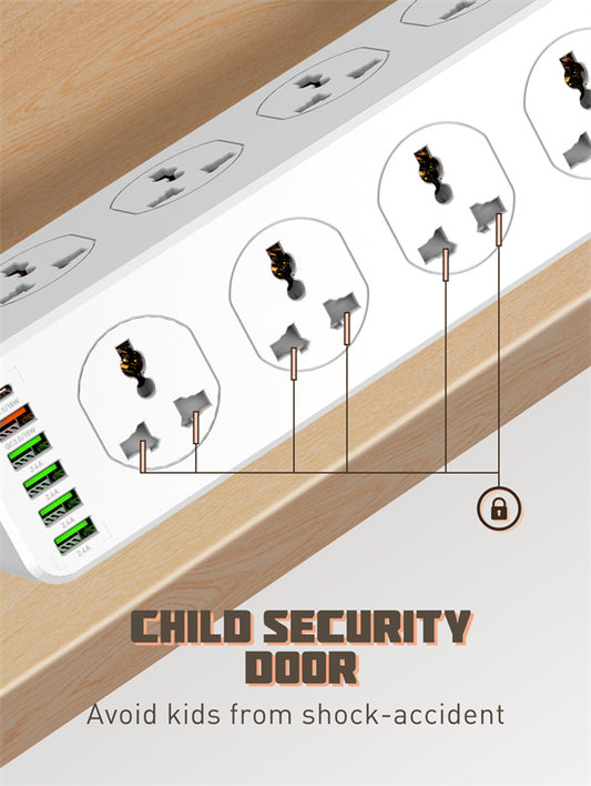LDNIO SC10610 Smart Power Socket – 10 Universal Outlets with PD 20W Fast Charging & Surge Protection Extension Socket